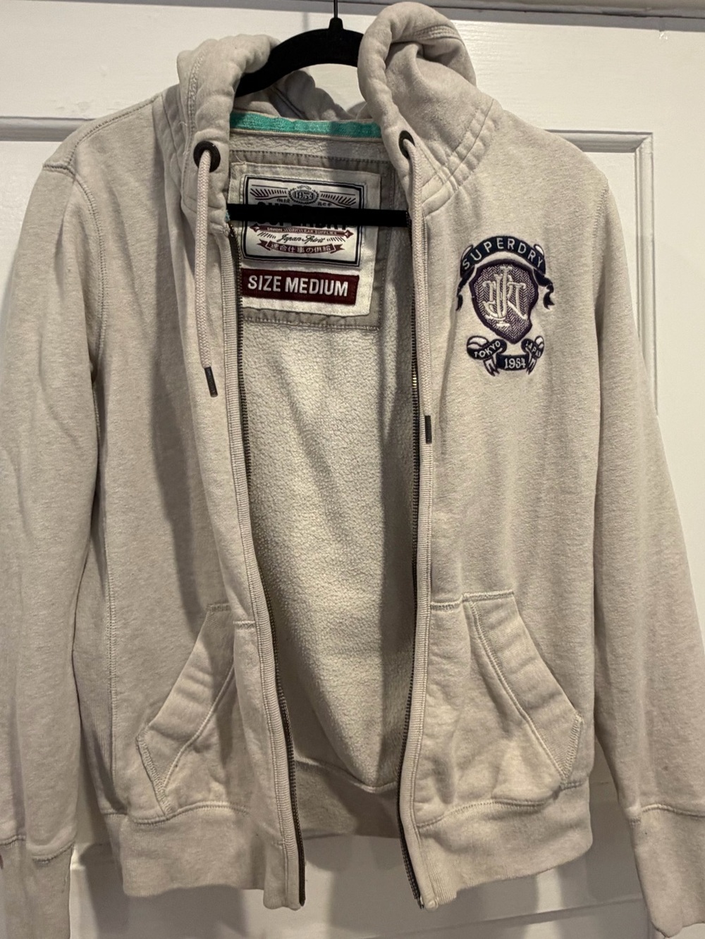 Superdry Women's Heather Grey Hoodie Jacket with Embroidered Crest